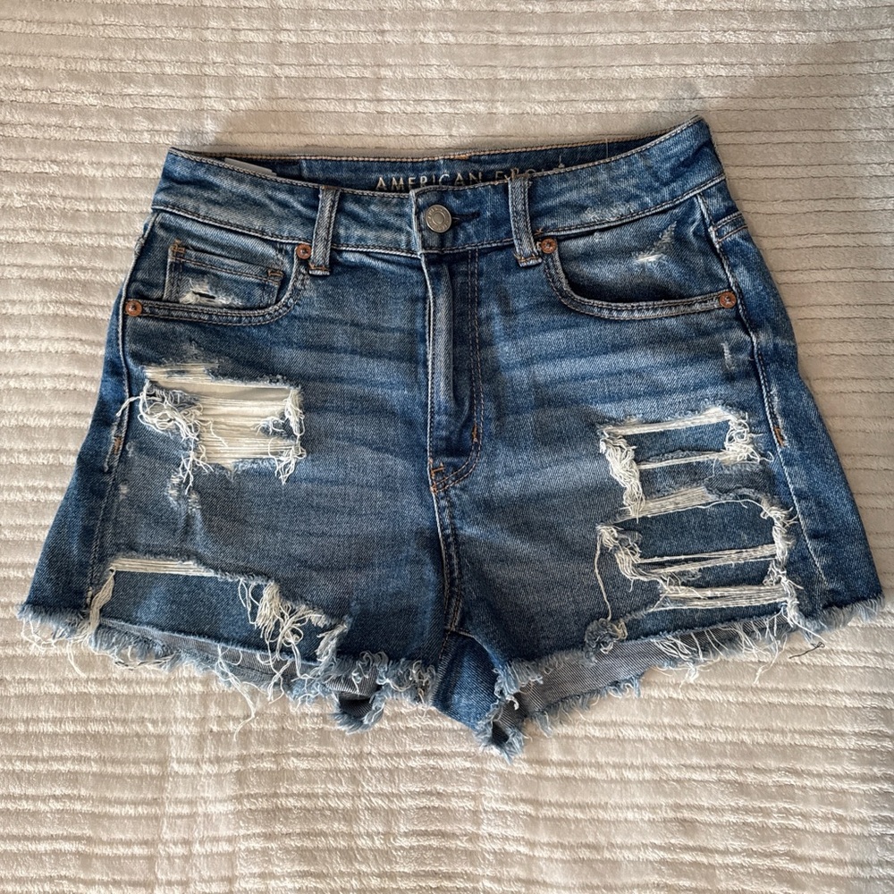 American Eagle Outfitters Distressed Dark Blue Denim Shorts